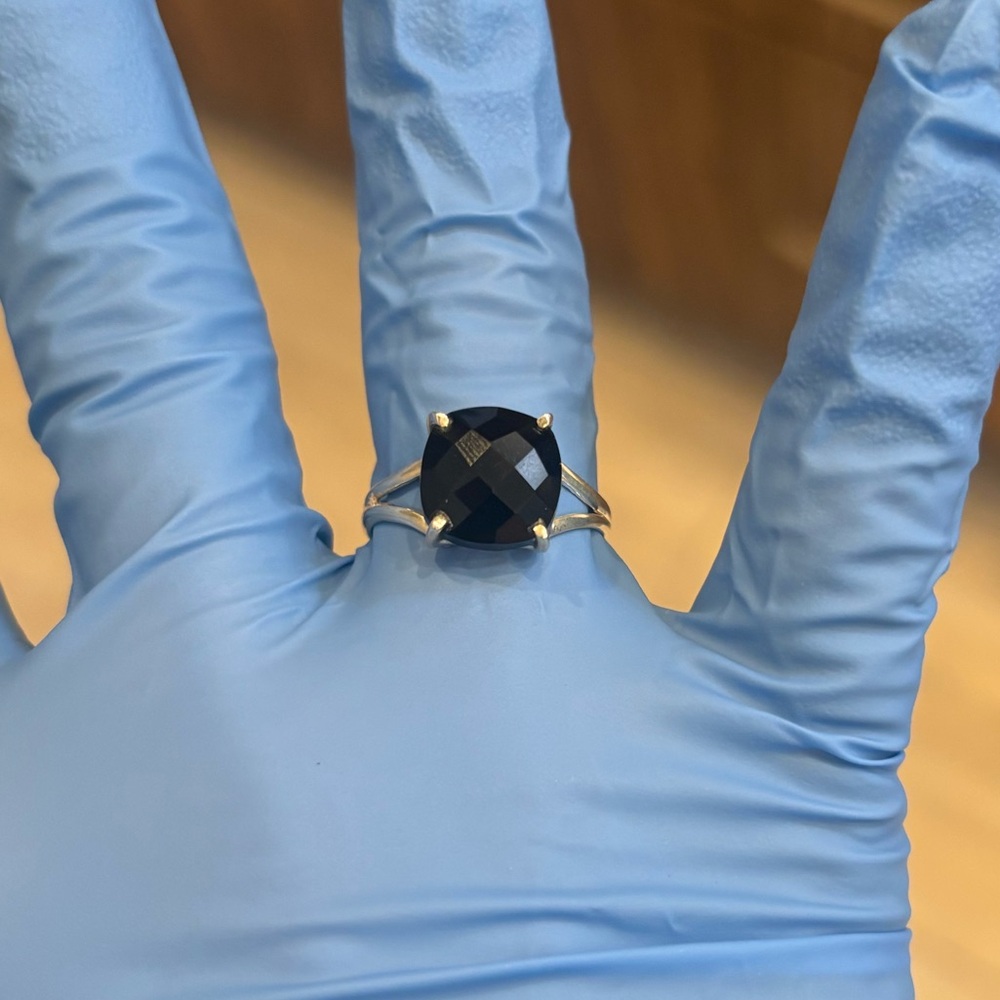 Large fauceted Black Onyx Sterling Silver Ring Size 7.5